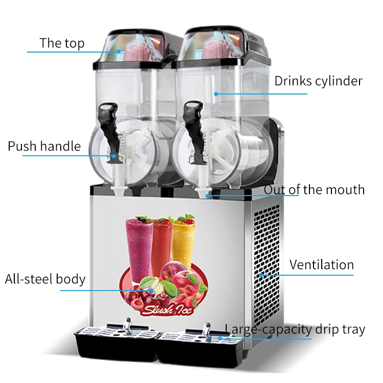 

Double Cylinder Commercial CE Certificate Snow Melting Ice Smoothies Granita Slush Machine