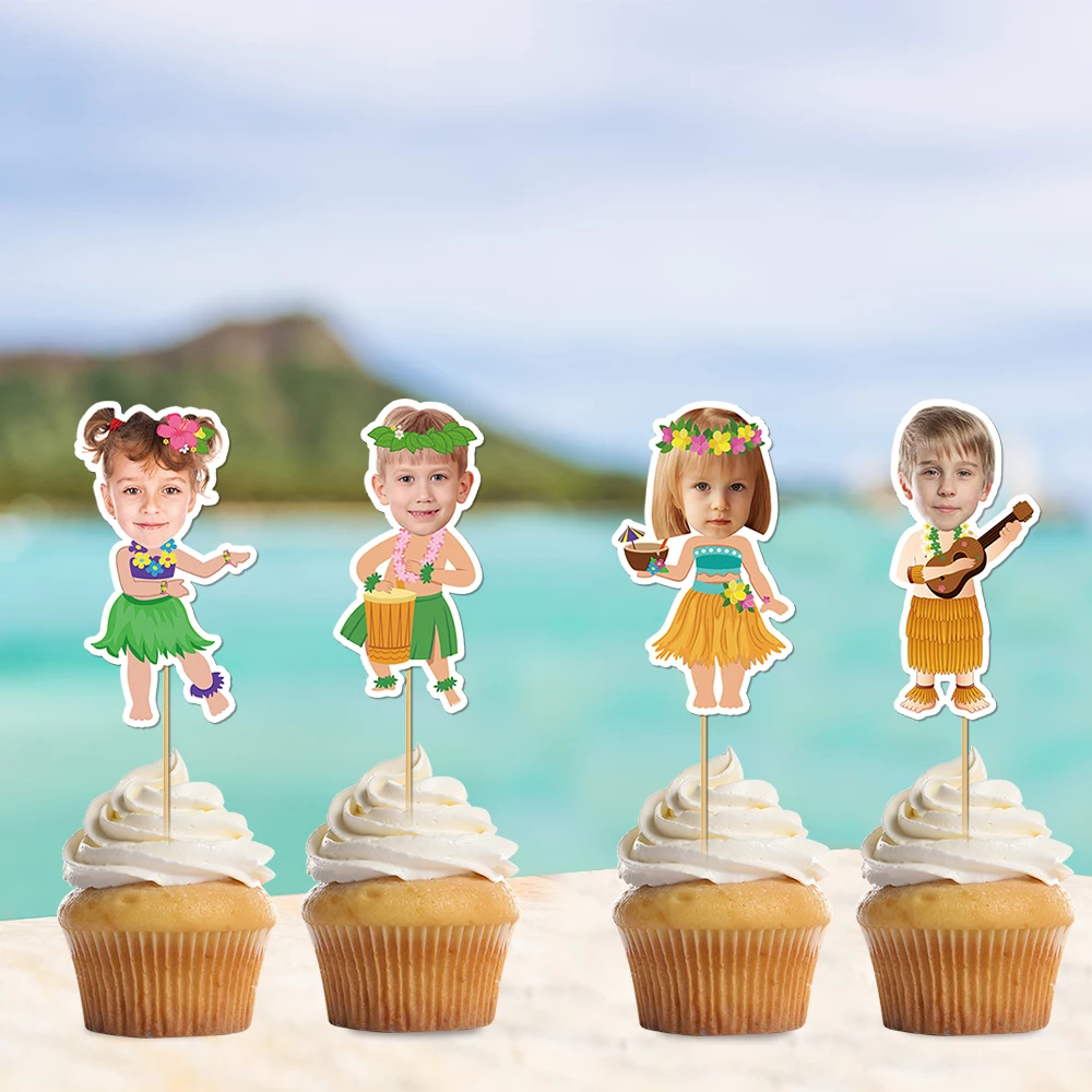 6/12 قطعة هاواي شخصية الوجه كب كيك القبعات العالية مخصص حولا فتاة راقصة صور كعكة توبر ألوها لوا حفلة عيد ميلاد ديكور