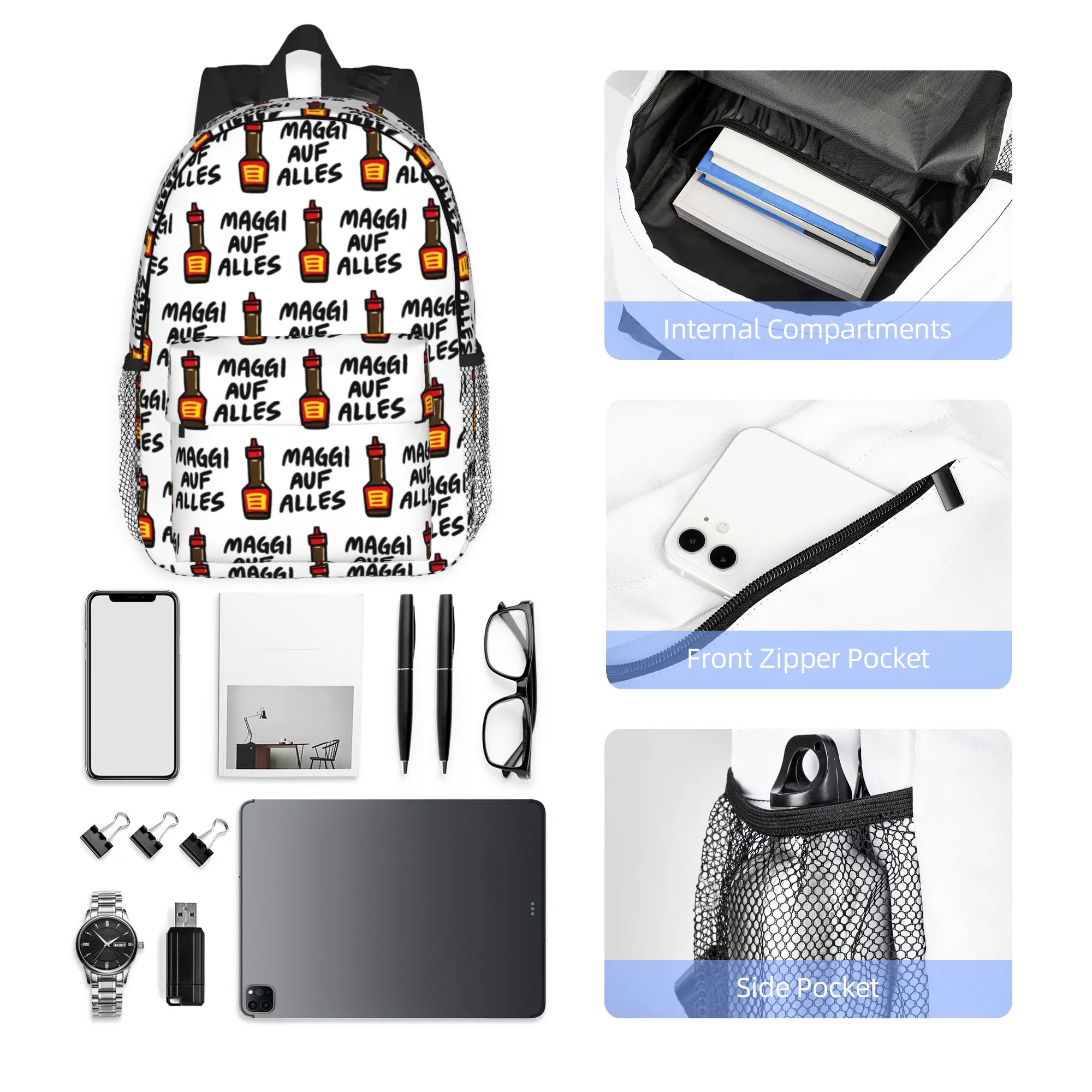 Maggi Auf Alles Deutsch Backpack Hot Sale Daypack Large Capacity Boys Girls BookBag Shoulder Bags for Men Women School Bag