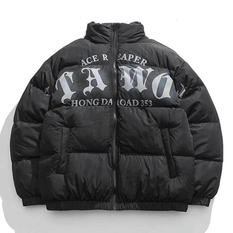 Chaqueta acolchada gruesa de invierno para hombre, ropa de calle holgada de gran tamaño con cremallera y estampado de letras, Parka acolchada informal