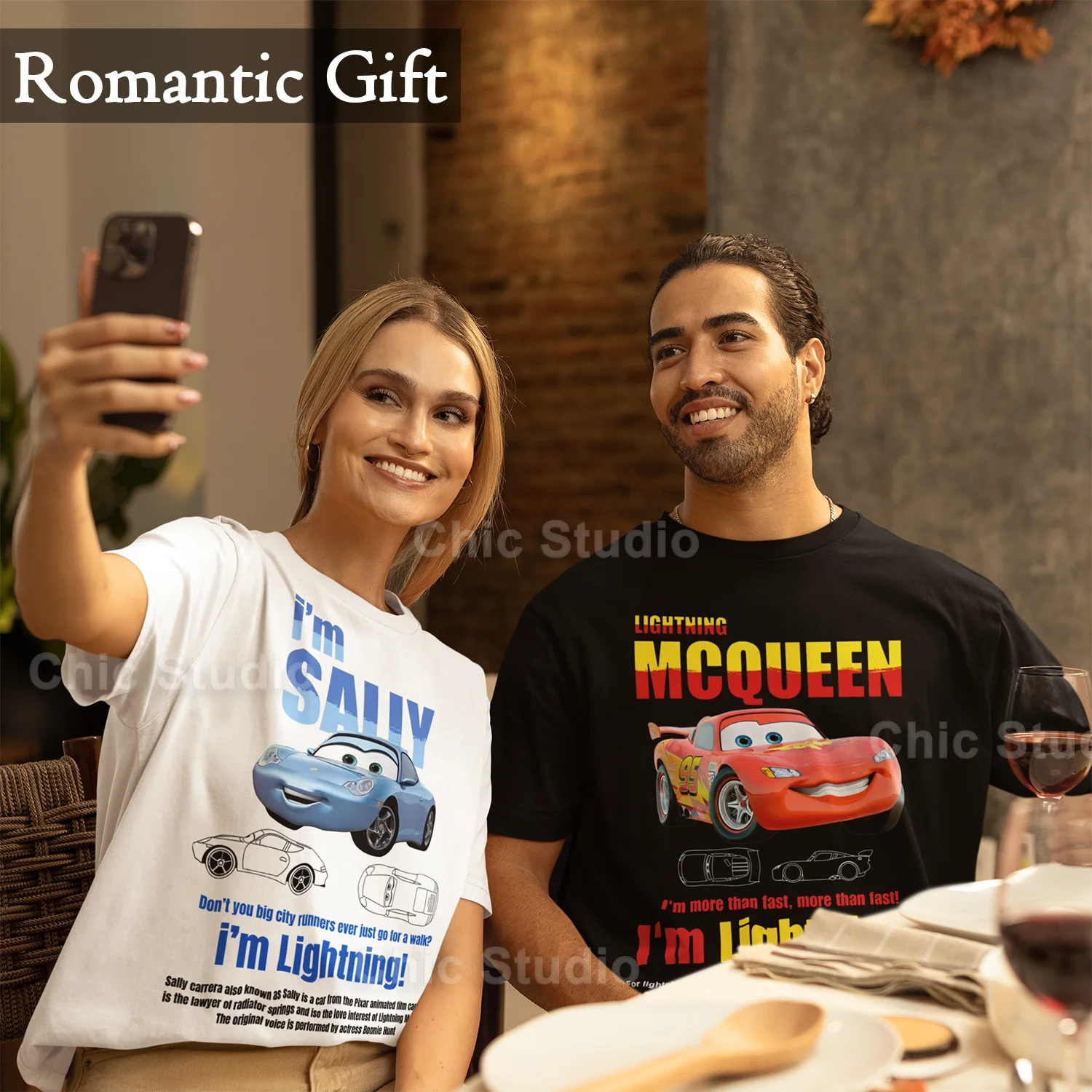 Lightning Mcqueen and Sally Couples T-shirt Merch Outfit for Men Women Sally and Mcqueen T Shirts for Couple Gift Tee Back Print