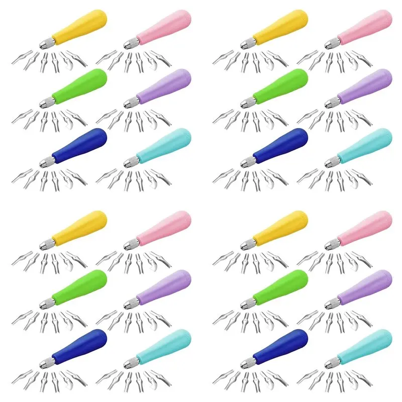 ABDJ-24Pack Craft Linoleum Cutter Kit Carving Tools Assortment Linocut Tools Block Cutters For Block Printing, Assorted Color