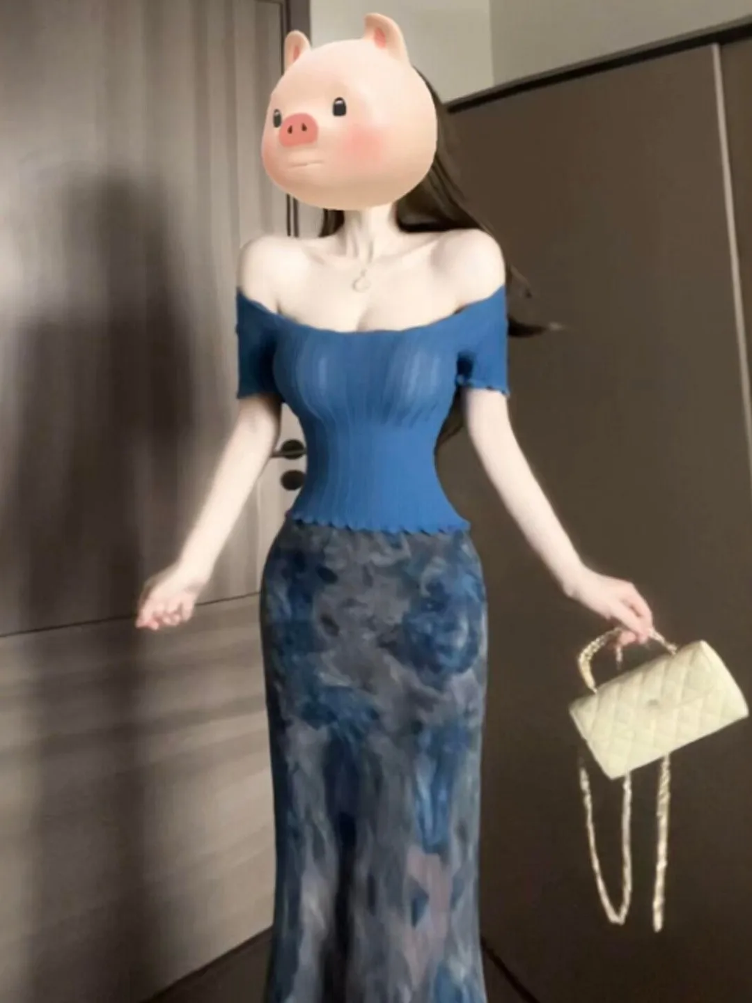 

Retro Ladylike Style Shoulder Bared Top And Half Skirt Two Piece Set Elegant Summer Outfit Comfortable Long Sleeve Cotton Tunic