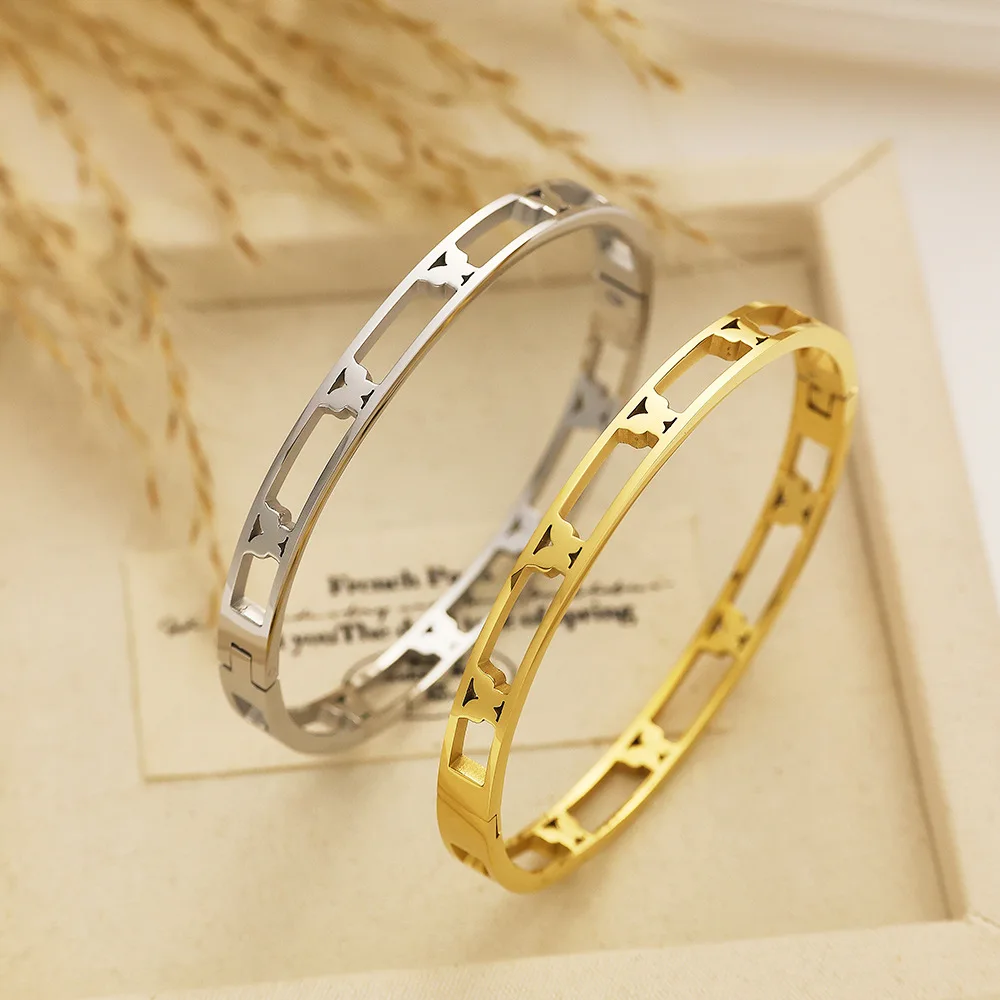 

Полированный браслет-манжета из титановой стали с бабочкой, 18-каратное позолоченное водонепроницаемое ювелирное изделие для женщин и девочек, подарок