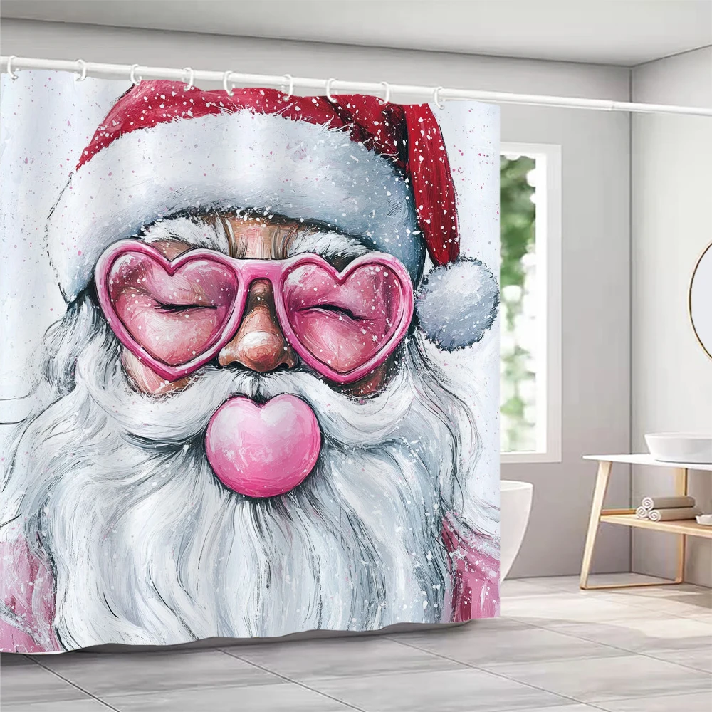 

Funny Santa Claus Shower Curtain with Hooks Snowman and Christmas Shower Curtain home for print Christmas decoration Curtain