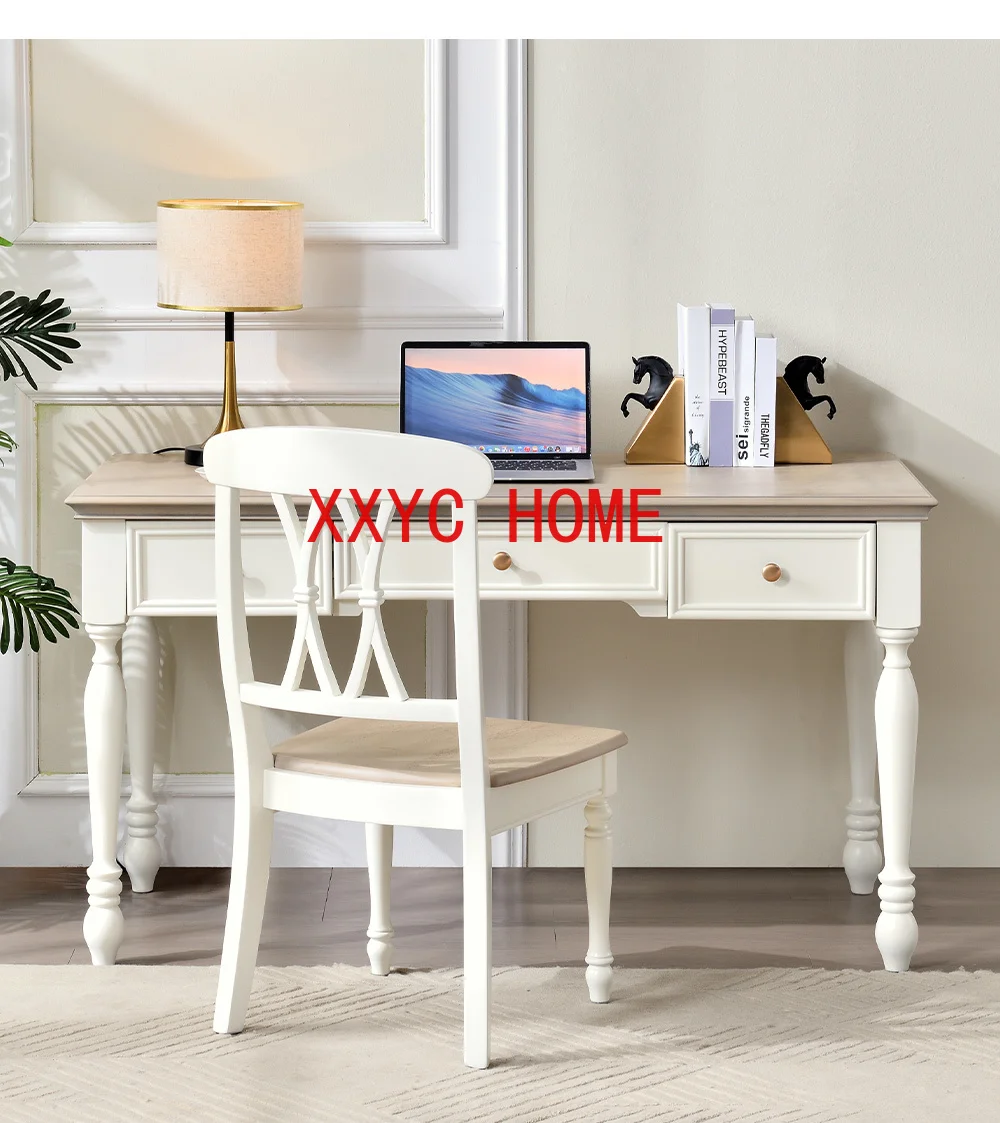 White Cream Style Solid Wood Desk Simple Home Writing Desk