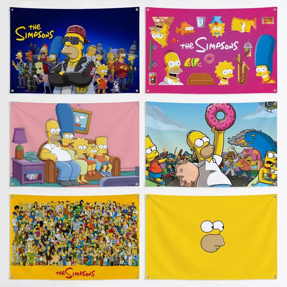 The-Simpsons Cartoon TV Series Flags Aesthetic Wall Tapestry Printed Wall Hanging Living Room Party Outdoor Decor
