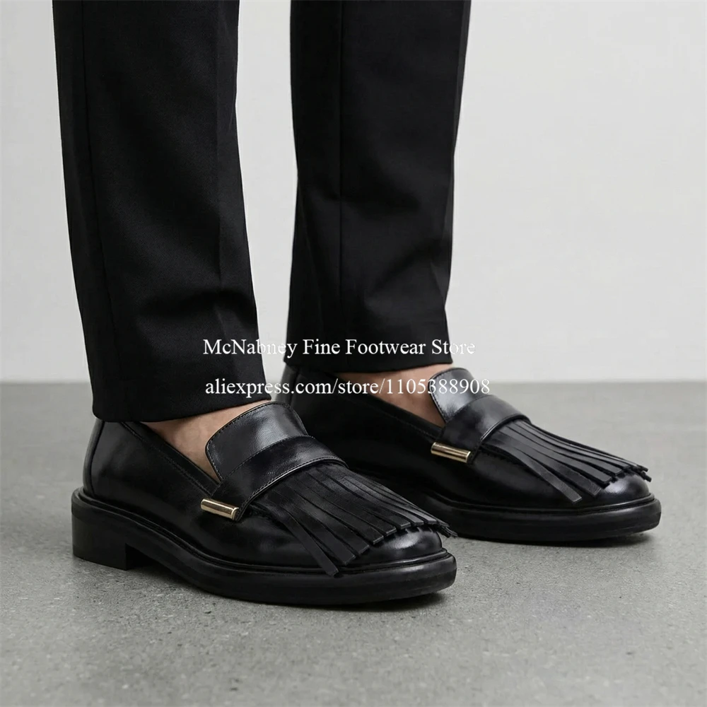 Leather Fringe Loafers Flats Slip on Round Toe Men Casual Shoes for Formal Business Streetwear Fashions Plus Size Custom Color