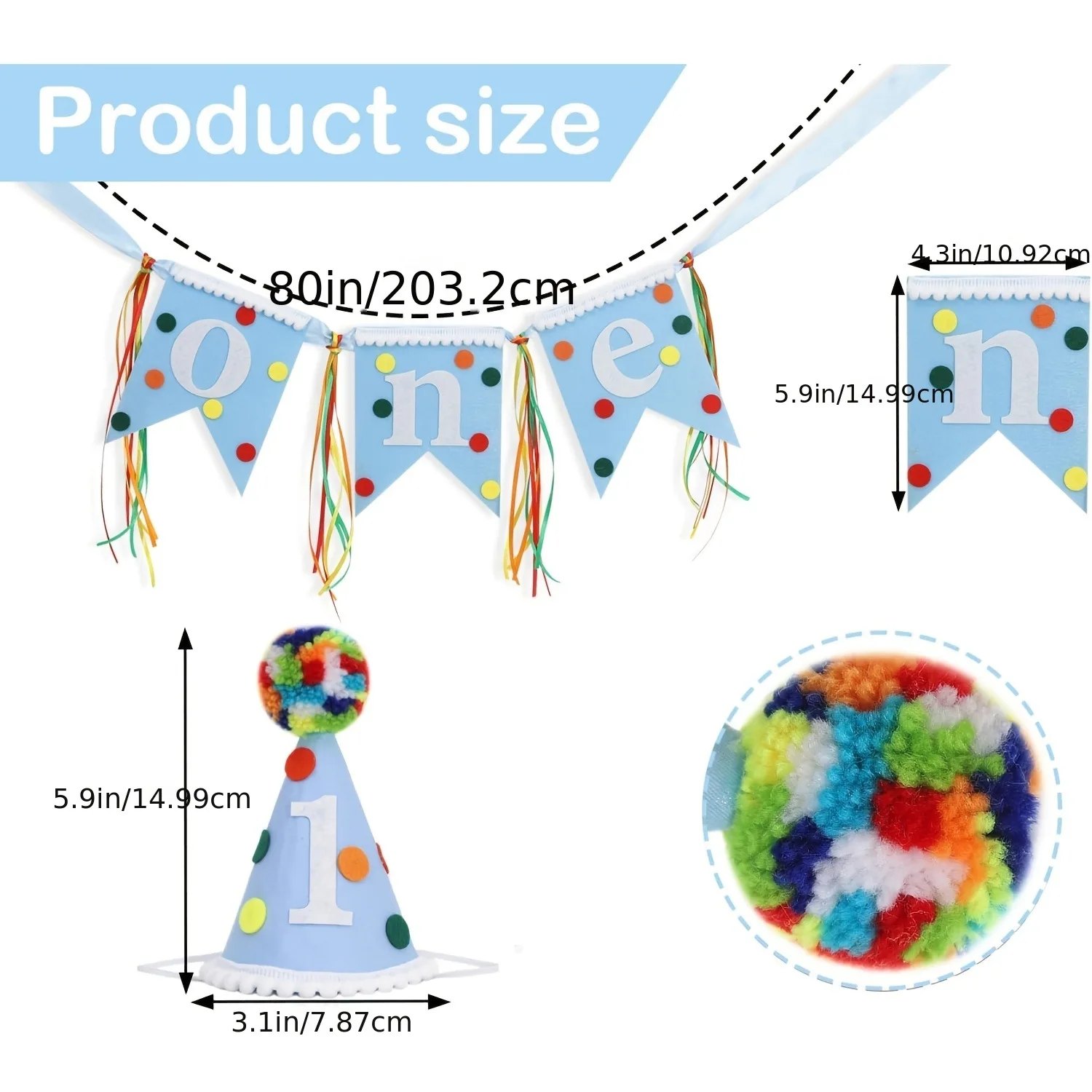 Rainbow Polka Dot High Chair Banner & Hat , One First Birthday Decorations,1st Birthday Hat,Colorful Party Decor Photo Props view 6