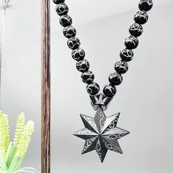 GS146 Octagonal Star Resin DIY Decoration Exquisite Black White Beads 3D Concave Pattern Decoration With Meditation Car Pendant