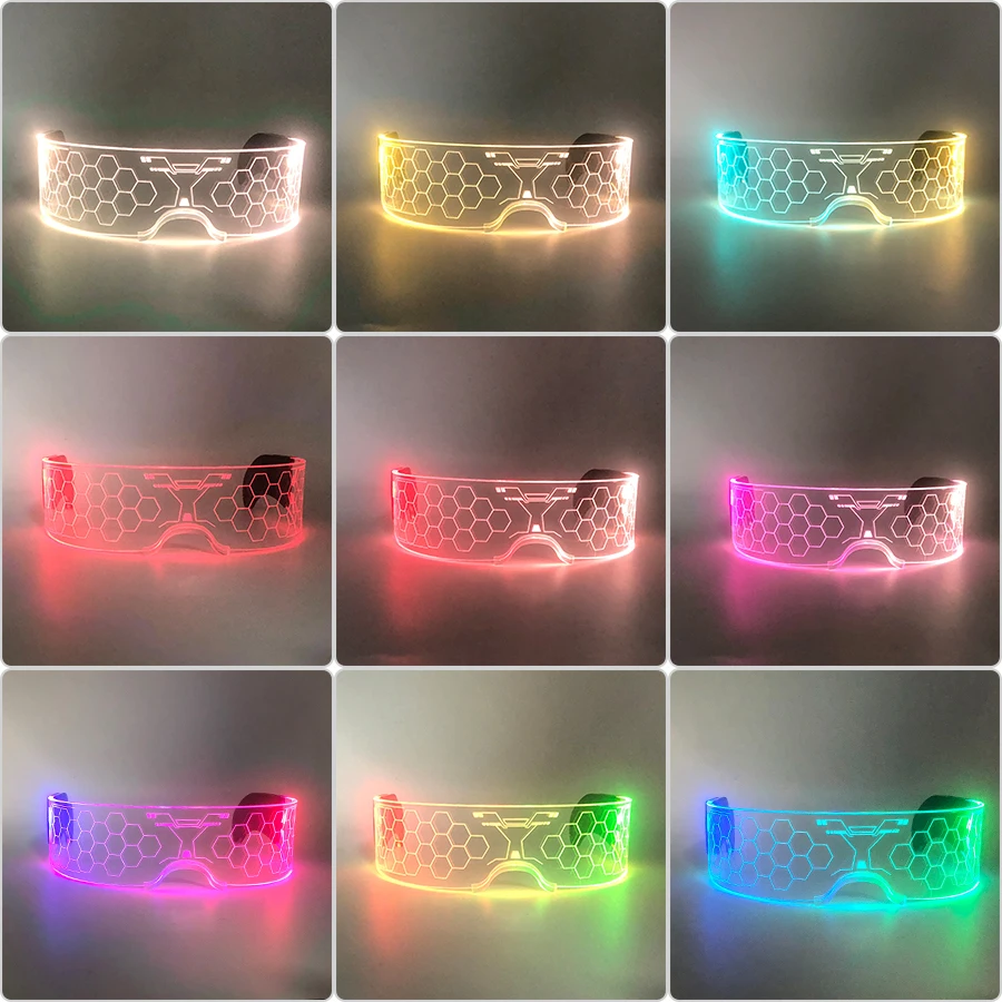 Modische Leuchtende Dekorative Brillen Neon-Licht-Dekoration LED-Sonnenbrille für Nachtclub DJ Tanz Musik Rave Kostüm Nacht – Detail 20