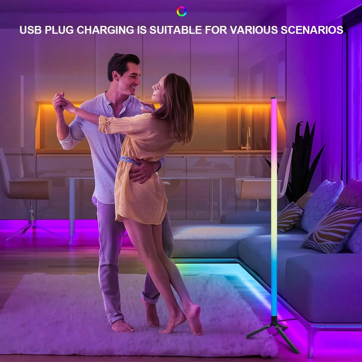 APP التحكم الذكية مصباح أرضي الزاوية ضوء قائم لغرفة المعيشة العمل مع مزامنة الموسيقى عن بعد 16 مليون تغيير لون 120 سنتيمتر