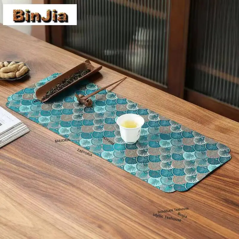 Woven Embroidery Brocade Dry Foam Fabric Tea Table Mats Japanese Drink Coaster Household Dinner Table Cloth Mat For Tea Craft