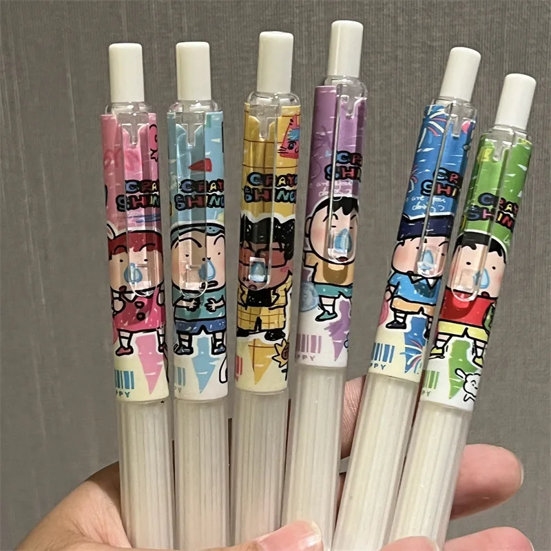 6 Pcs Kawaii Crayon Shin-Chans Nohara Himawari Neutral Pen St Pen Head 0.5Mm Black Signature Pen Quick Drying Cartoon Girls Gift