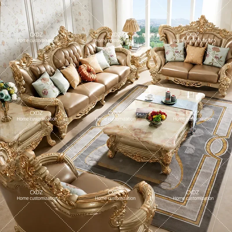 European and American furniture living room combination villa luxury high-end atmosphere high-grade U-shaped European leather
