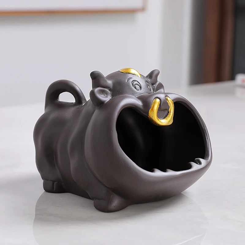 Creative Purple Sand Sunglasses Dog Ashtray Large Capacity Storage Ornament Ceramic Cartoon Animal Portable Ashtray Decoration