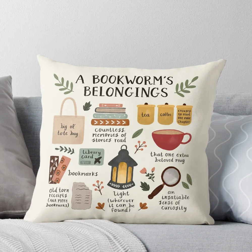 

A Bookworm's Belongings Throw Pillow luxury throw pillow covers autumn pillowcase luxury decor