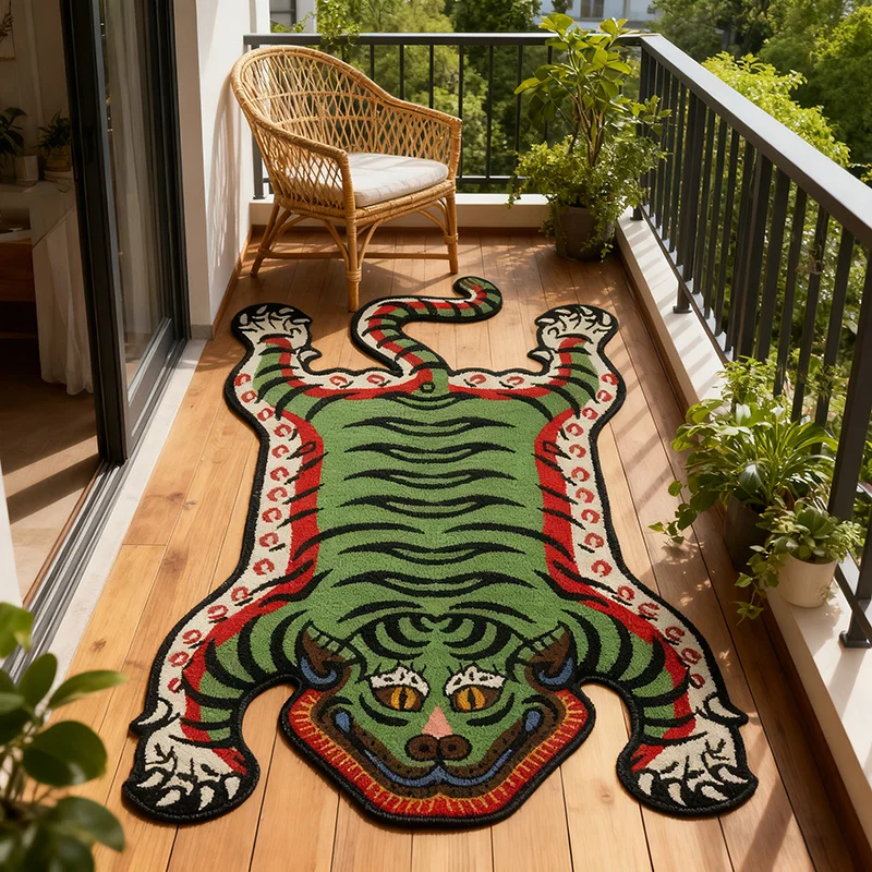 VIKAMA Tiger Pattern Rug Non-slip and Warm Bedroom Entrance & Bedside Mat Living Room Sofa & Coffee Table Rug Home Decor view 2
