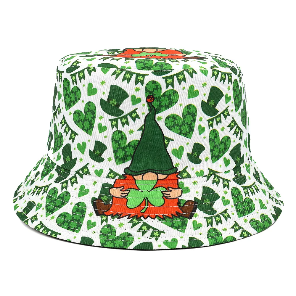 2025 عيد القديس باتريك قبعة بحافة للنساء الرجال الاستوائية طباعة مراجعة الصيف مزدوجة الجانب قبعة الشمس الورقة الخضراء بنما قبعة الشاطئ #3