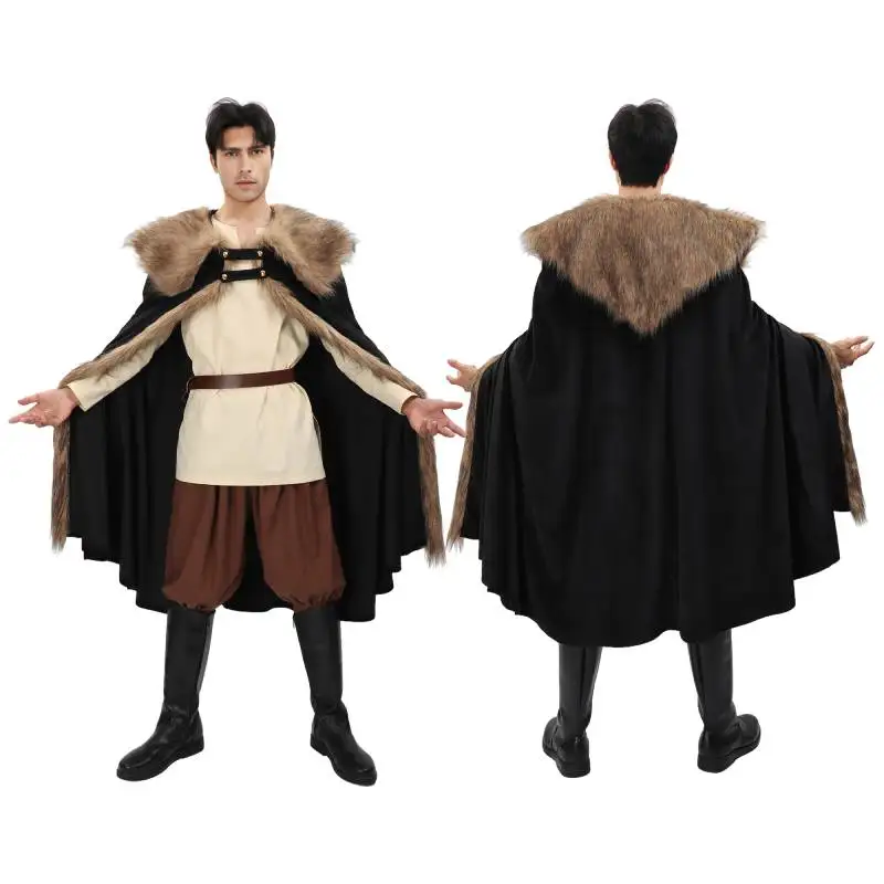 

WENAM 2025 Men's Medieval Winter Cloak Thick Collar Larp Viking Knight Cosplay Cape Coat Gothic Women Retro Mantle Halloween