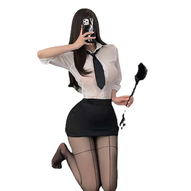 Porno Girl Sexy Lingerie Secretary Outfit Uniform School Teacher Cosplay Costumes Office Lady Top with Mini Skirt Maid Uniform