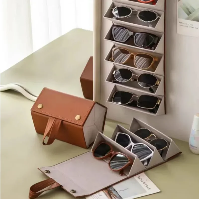 3/4/5 Grids Portable Foldable Glasses Box Multi-slot Eyeglass Storage Display Organizer Sunglasses HolderEyeglasses Storage Box