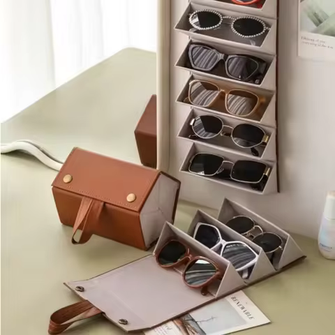 4/5 Grids Portable Glasses Organized Box Leather Eyewear Case Display Organizer Sunglasses Eyeglasses Storage Box