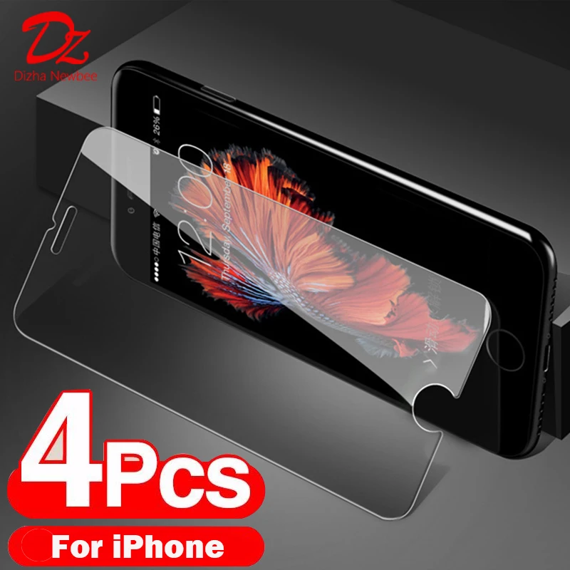 

4PCS Tempered Glass For iPhone 11 12 13 14 Pro XR X XS Max Mini 7 8 6 6S Plus 5 5S SE Screen Protector Film