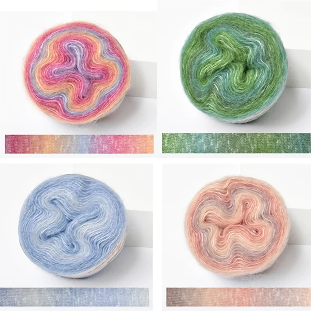 1pc Rainbow Gradient Color Cake Yarn Organic Cotton Blended Yarn Hand-woven Yarn for Crochet Skirt Shawl Lace Line
