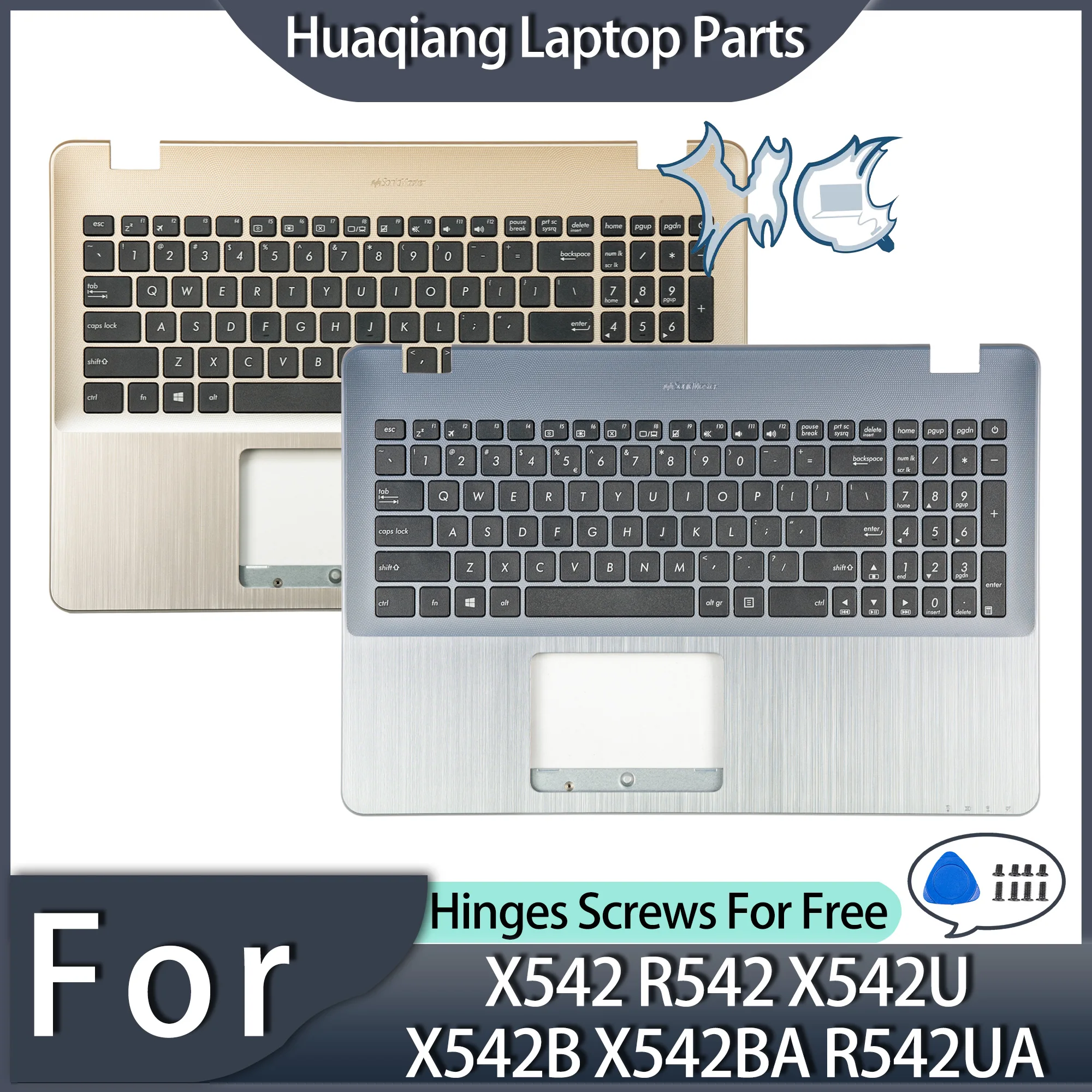 tampa superior com teclado para laptop layout ingles ou europeu pecas de reposicao dourado ou cinza x542 x542u x542b x542ba r542ua 01