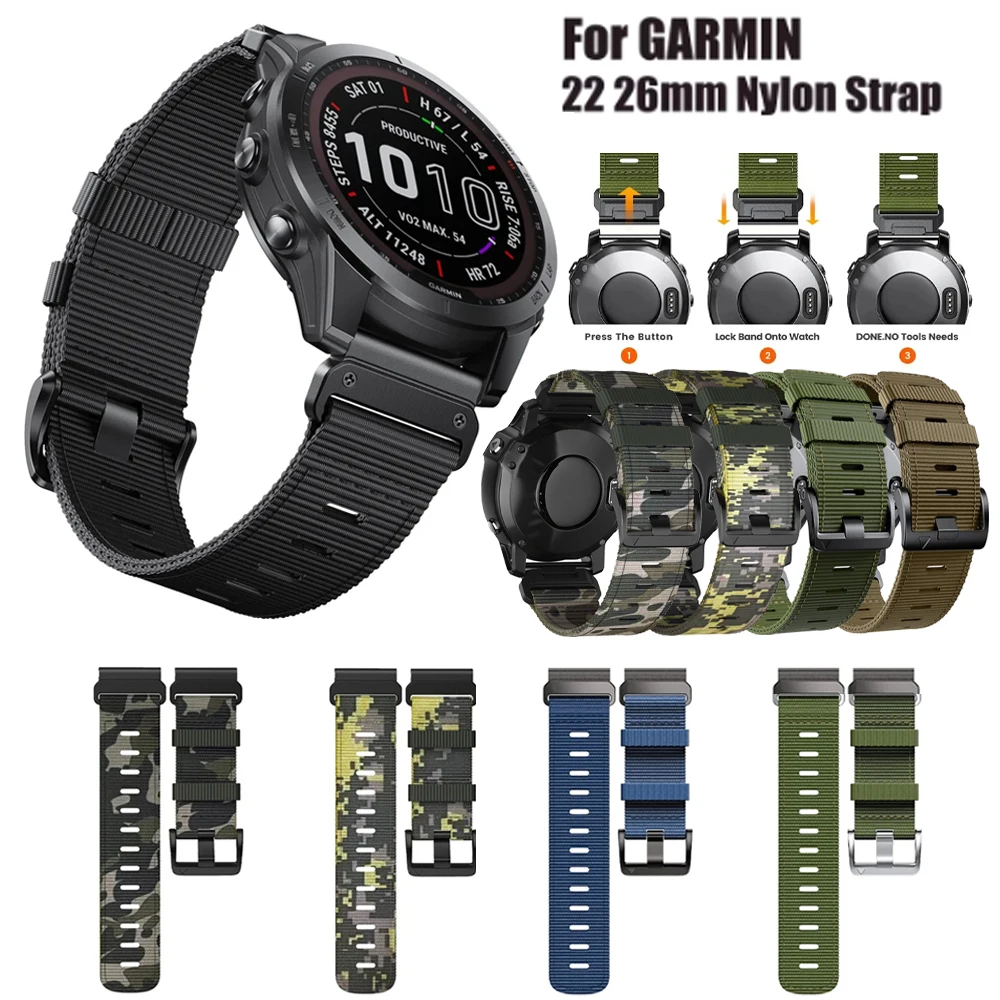22 26MM Nylon Strap For Garmin Epix Gen 2 Pro 47 51mm Fenix 7/7 Pro Replacement Watchband For Enduro 2/Descent MK1/2/3i Bracelet