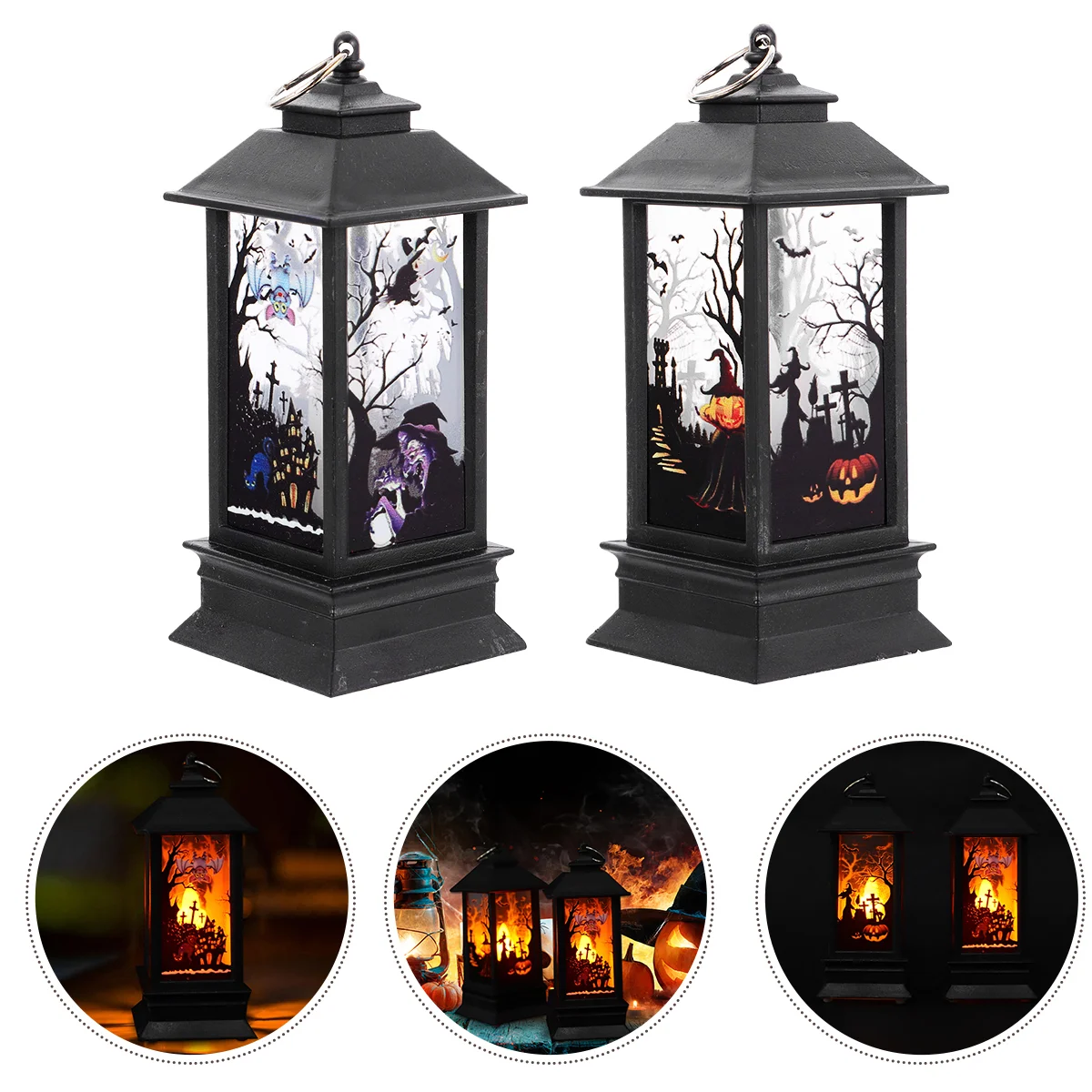 2 Pcs Flameless Light Lantern Lamp Halloween Plastic Electronic LED Lights