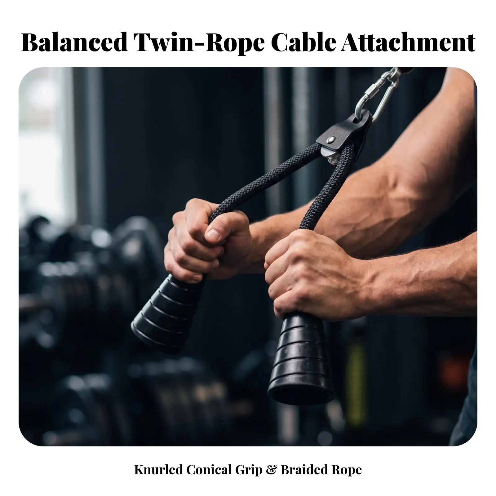 Compact Cable Machine Grip Handle with Braided Rope for Lat Pulldown Row Tricep Pulley Attachment Strength Training Gear