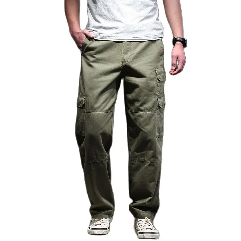 

Plus Size XXXXL Cargo Pants Men's Military Style Straight Loose Washed Cotton Casual Baggy Trousers Multi-pocket Bottoms