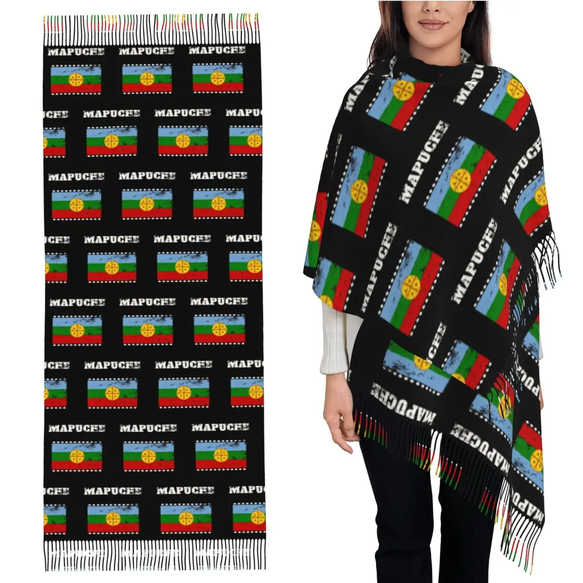 

Mapuche Town Flag Retro Vintage Scarf Tassel Scarves Women Soft Warm Shawls and Wraps Large Fall Winter Shawl Wrap