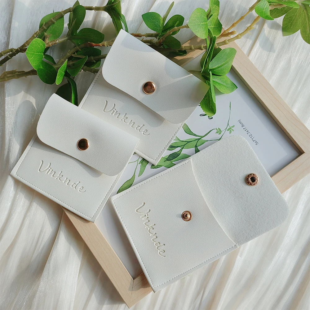 Fashion Jewelry Packaging Bags Custom Logo Necklace Ring Earring Bag Snap Button Envelope Flip Leather PU Wedding Gift Pouches