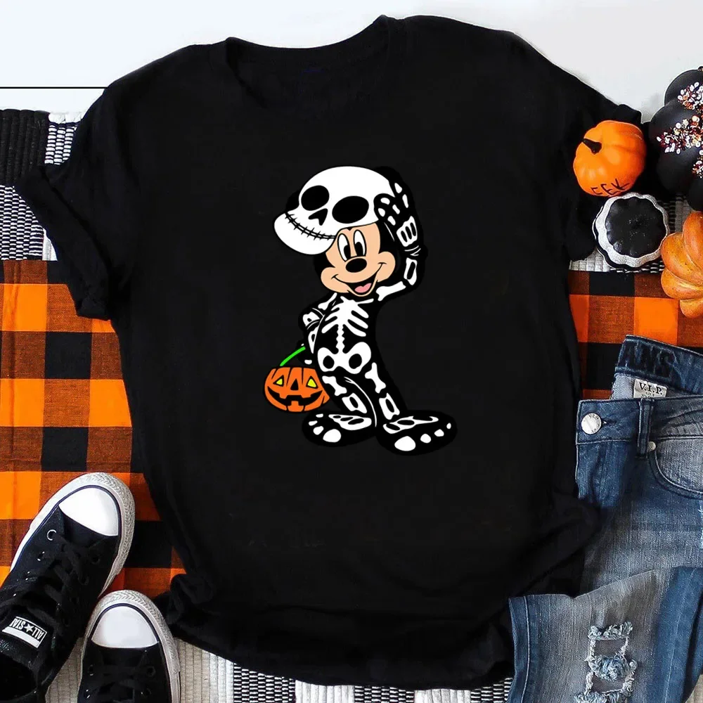 Happy Halloween Mickey T-shirts Woman Graphic cartoon T-shirts Festival Vibe Vacation Clothes Black Tops Autumn T Shirt Women