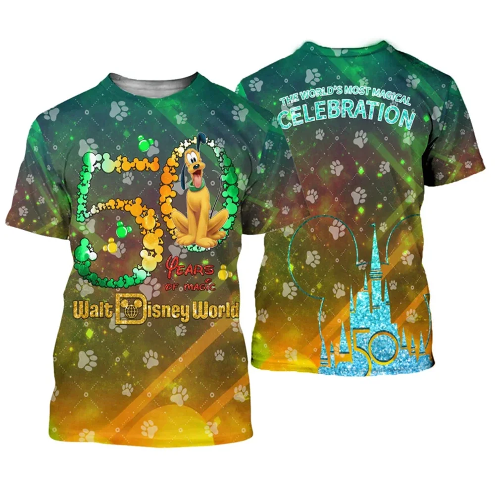 

Pluto Dog Green Yellow Paws Glitter Castle Mickey Head Disney 50th Anniversary Unisex Casual T-shirts Outfit Clothing Men Women