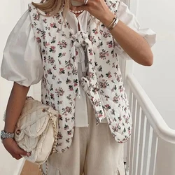 2024 Autumn Spring Lady Basic Streetwear Tops Women Fashion Flower Printed Lace Up Vest Printed Strap Vest Sleeveless Loose Top