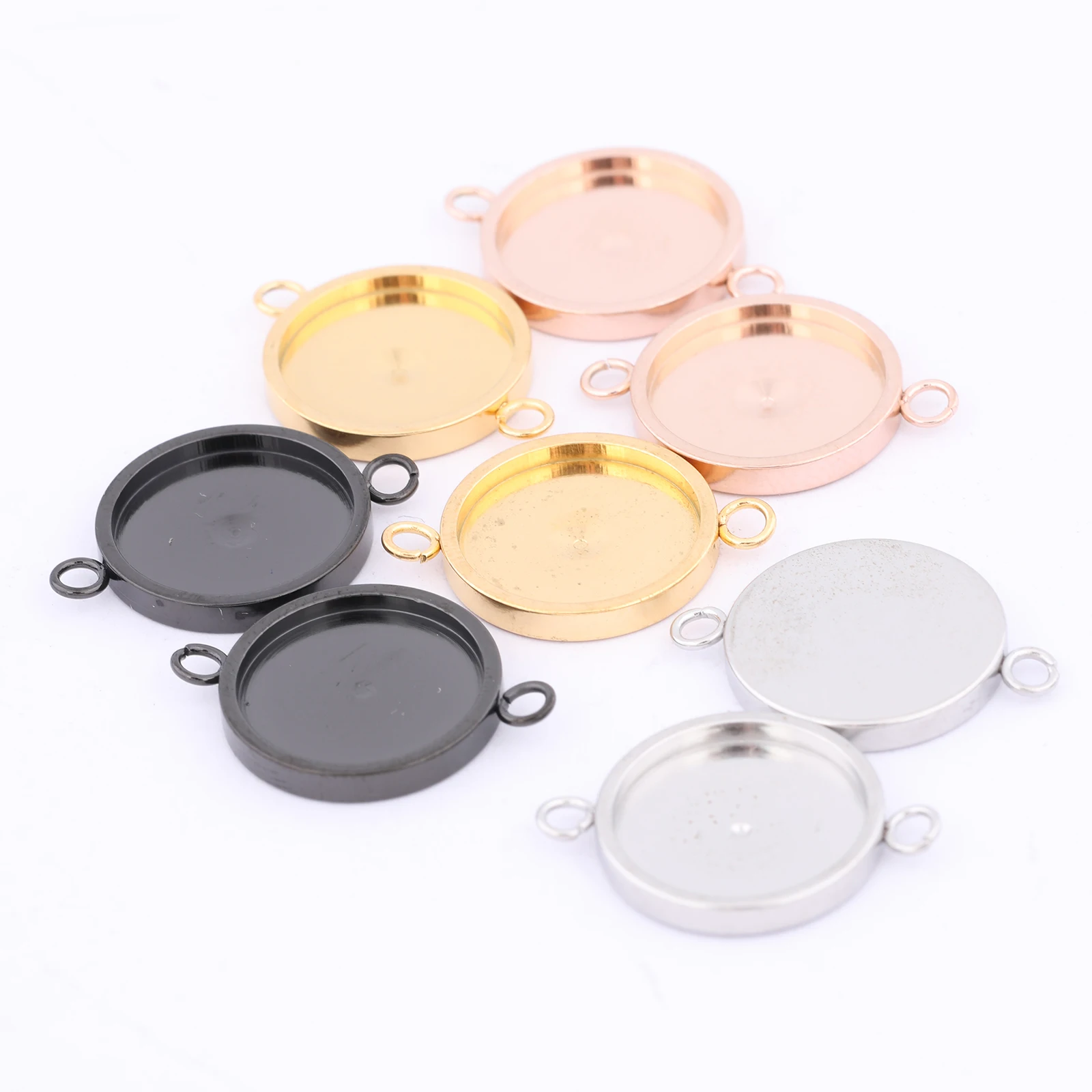 

10pcs Stainless Steel Black 12mm Cabochon Connector Base Setting Trays Diy Bezel Blanks For Earrings Bracelets Jewelry Making