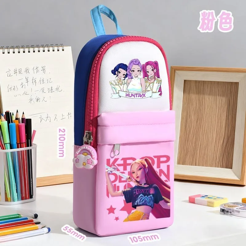 KPop 악마 사냥꾼 만화 애니메이션 루미 미라 조이 필통, 남성과 여성을 위한 세련된 휴대용 대용량 문구 상자