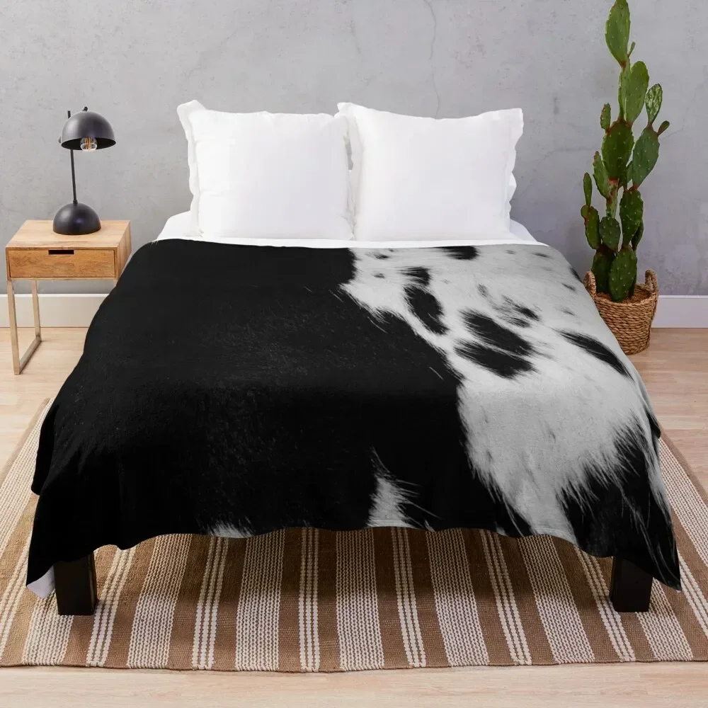 

Cowhide fur in black and white Throw Blanket Blankets For Baby Hairys Baby Soft Big Blankets