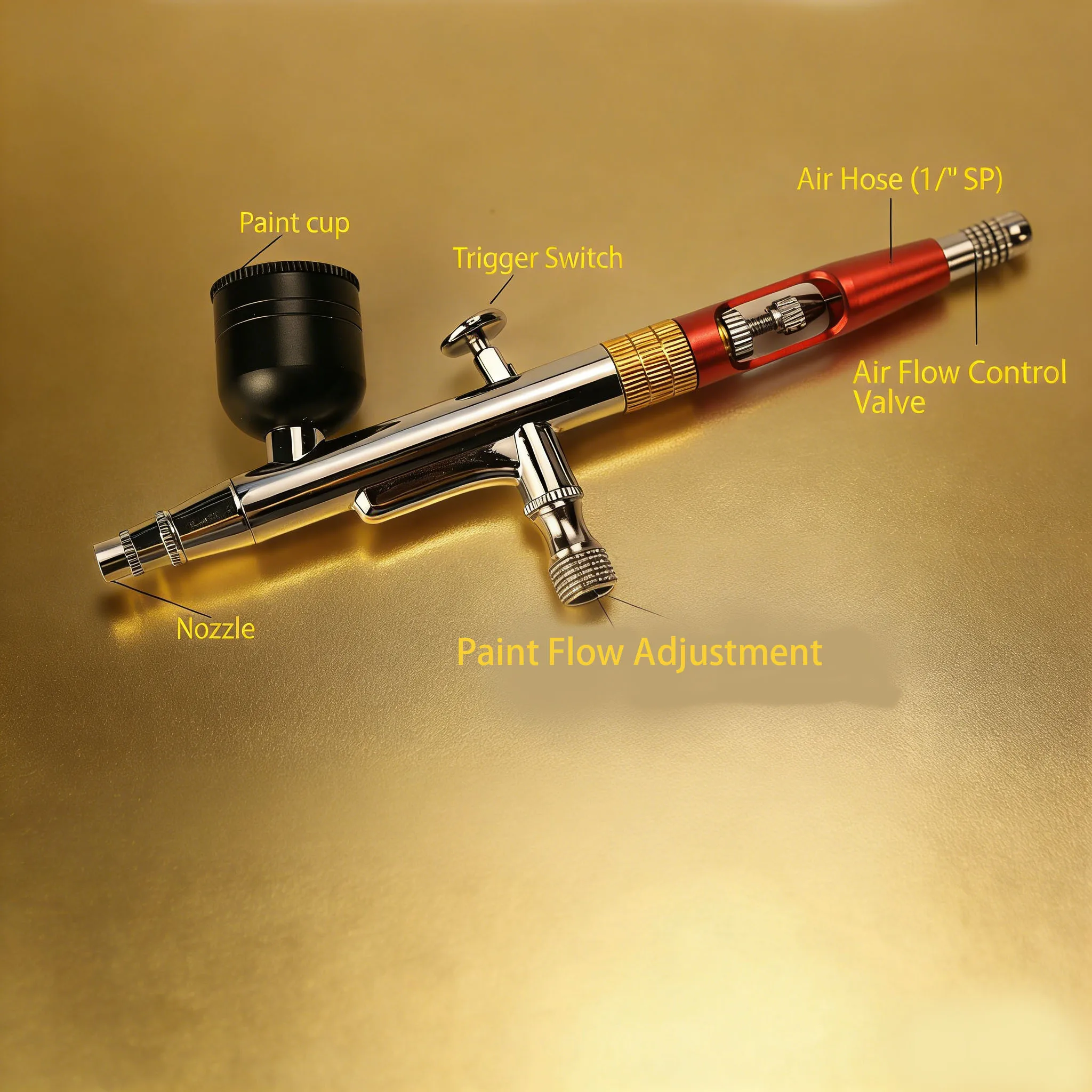 SL-181 Dual-Action Airbrush mit Schwerkraftzufuhr für Modellbemalung, Kunstmalerei und Ausbesserungen. Luftpumpe erforderlich. – Detail 4