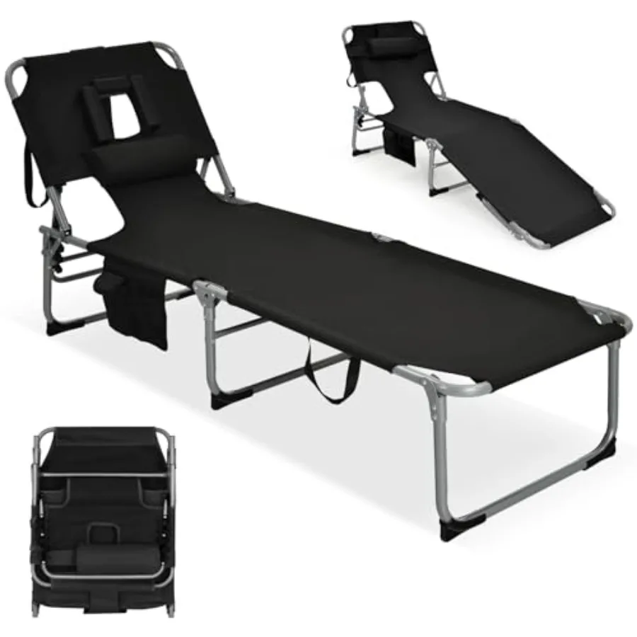 

Tanning Chair Folding Lounger with Face/Arm Holes Carry Handles and Side Pocket Portable Lightweight Layout Beach Chair for Out
