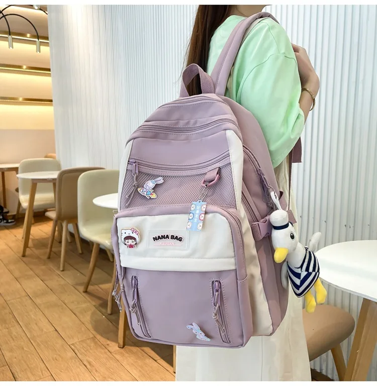 Bump Color Backpack Schoolbag Female High School Students High Capacity Junior High School Students Lightweight Leisure Backpack