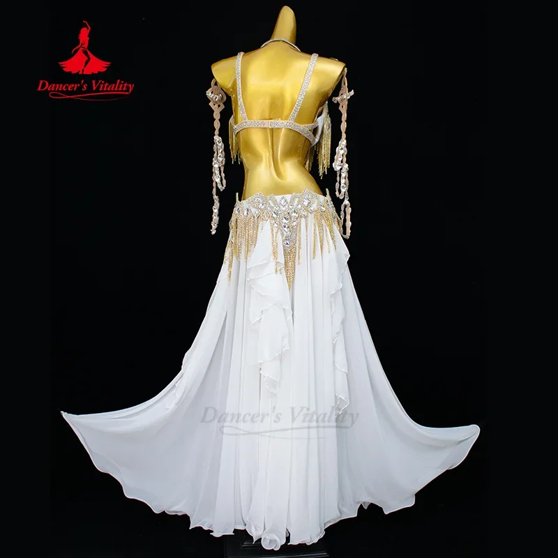 BellyDance Outfit High-end Custom Luxury AB Stones Bra+Tassel Chiffon Long Skirt 2pcs Adult and Children's Competition Clothes