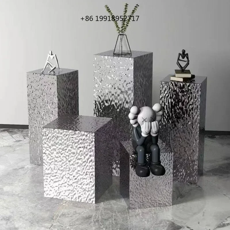 Stainless Steel Riser Platform Wavy Silver Display Stand for Store Window Modern Water Ripple Pedestal Cube Home Decor JJ739