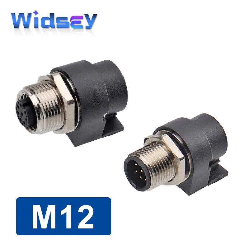 M12 Aviation Plug Waterproof IP67 2 4 5 8 Pin Connector with Shield Industrial 12Pin Male Female 90 Degree Bent Needle Connector