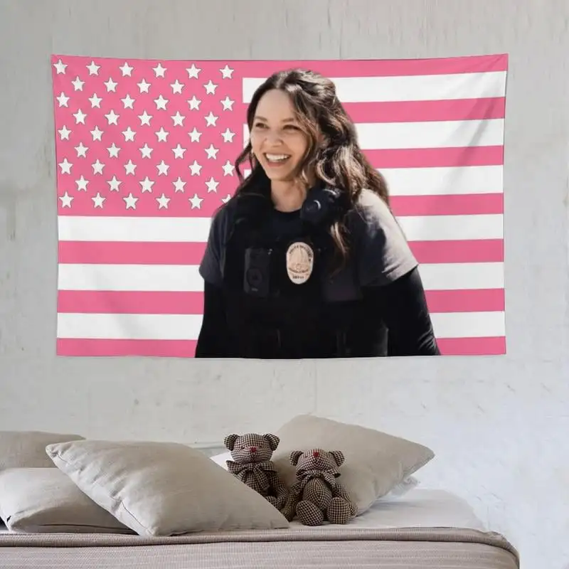 Lucy Chen The Rookie Pink American Flags Tapestry Tim BradfordFor Tapestry Wall Decor, Indoor Wall Tapestries, Room Decor, One Side Polyester Wall Flag