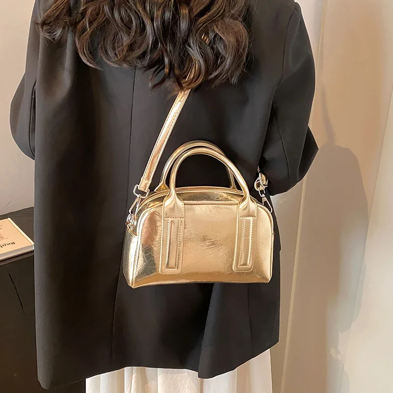 LEFTSIDE 2024 Solid Color Small Tote Bag Women Korean Fashion Handbags and Purses Shoulder Bag Lady Silver Crossbody Bag